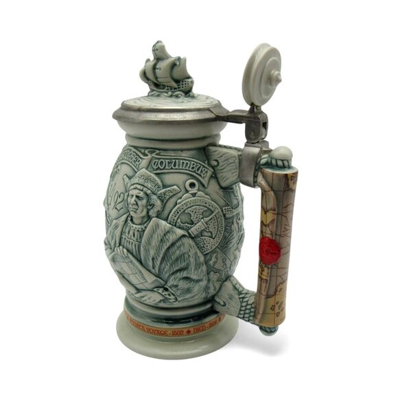 AVON Christopher Columbus New World STEIN from Brazil 1992 Hinged Lid 9.5" Tall - Picture 3 of 12